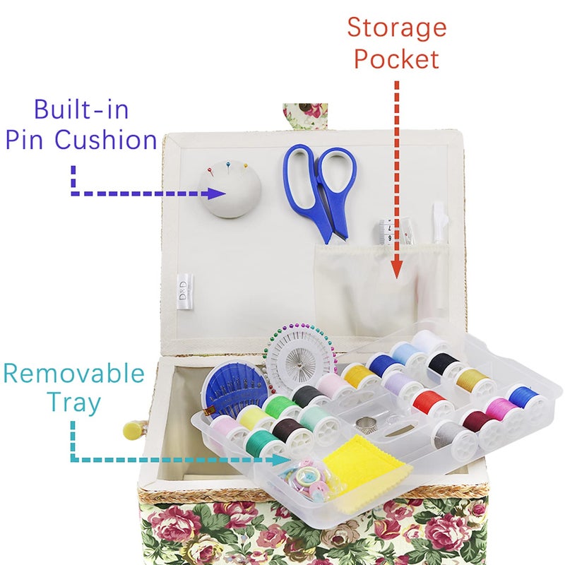 Flrhsjx Large Sewing Basket with Accessories, Sewing Organizer Box for Sewing Supplies and DIY Crafting Tools Storage Christmas Gift for Sewing Craft Lovers green - Image 4